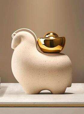 马上有钱摆件新中式客厅博古架酒柜装饰品办公室摆设开业乔迁礼物