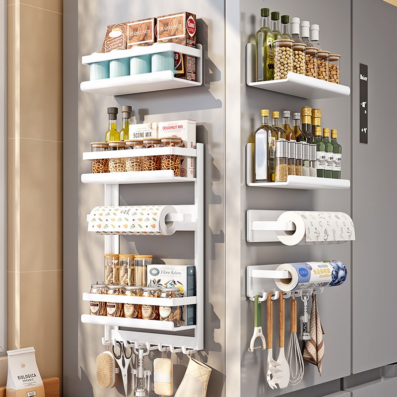 厨房置物架冰箱侧面磁吸挂钩收纳盒纸巾保鲜膜免打孔放调味料挂架