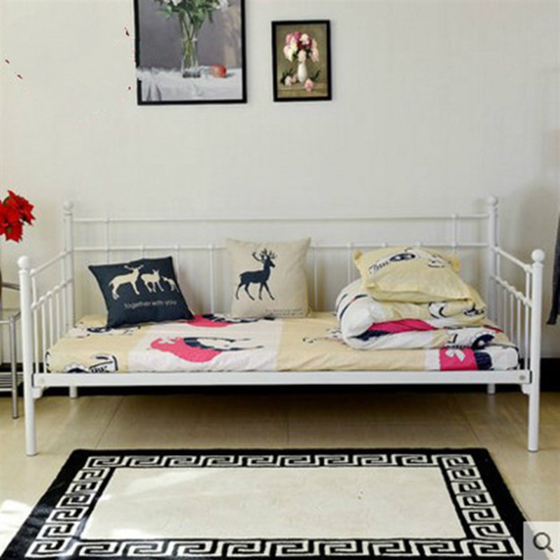 欧式铁艺床坐卧两用沙发床钢铁木白色公主床单人儿童床学生铁架床
