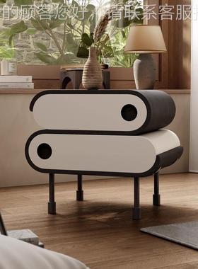 意式极设简卧床头柜黑色奶油风CTG-32轻奢高级感计师床室边柜现代