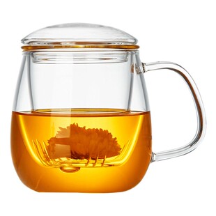 绿昌明玻璃茶杯茶水分离带盖把过滤办公室喝水杯女家用泡茶杯子男