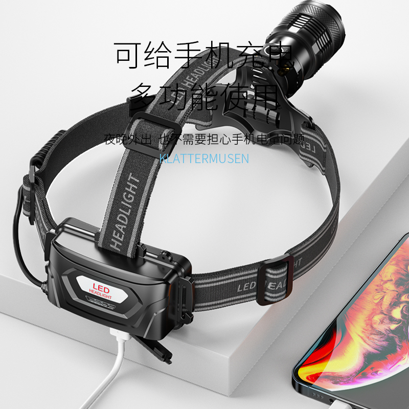 头灯强光充电超亮户外钓鱼夜钓超长续航感应头戴式照明灯矿灯