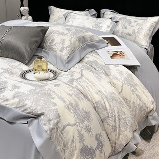 轻奢双面冰丝四件套夏季 欧式 裸睡被套天丝凉感床单真丝床上用品4