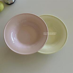 简约温柔纯色釉下彩草帽盘家用耐高温义大利面西餐汤盘陶瓷盘子