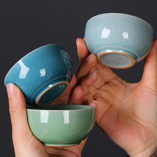 岚宫窑 冰花裂纹主人杯功夫茶杯套装6只杯子汝窑茶具茶碗陶瓷高端