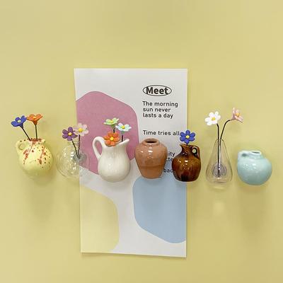 H-store 可爱迷你陶瓷小花瓶冰箱贴磁铁磁吸装饰入户门洞洞板
