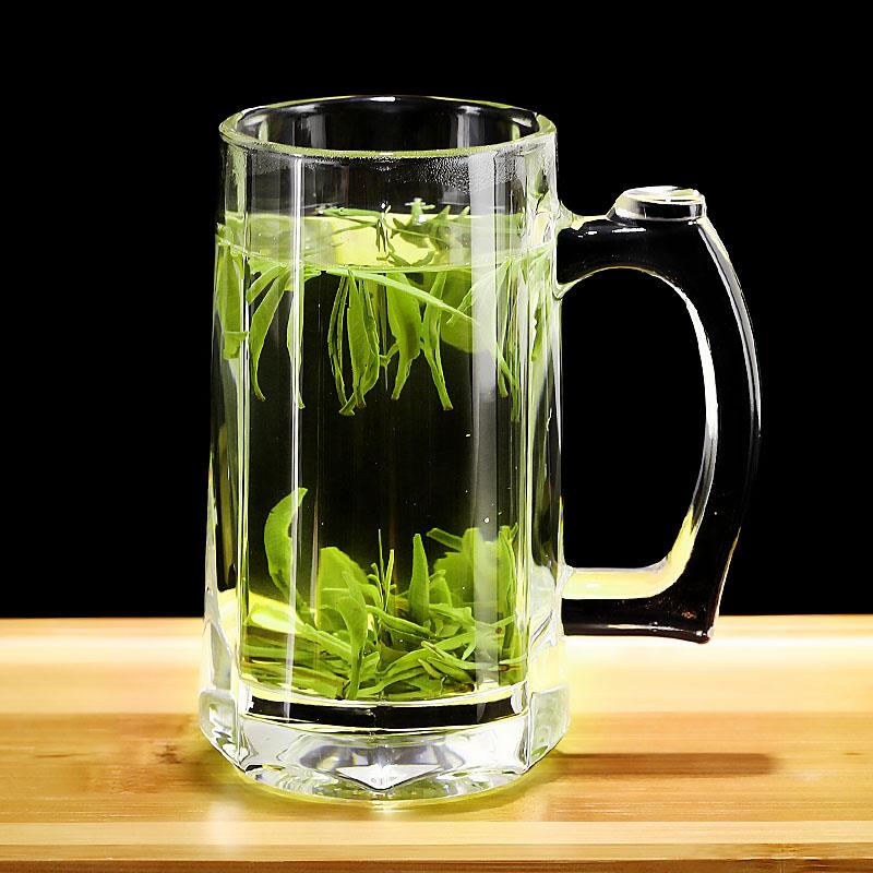 家用啤酒杯子带把手盖玻璃杯透明大号扎啤杯酒吧喝水杯泡茶杯加厚