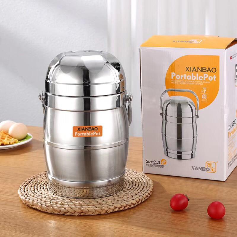 304不锈钢保温便当盒加厚保温桶大容量成人便当盒3层真空手提锅饭