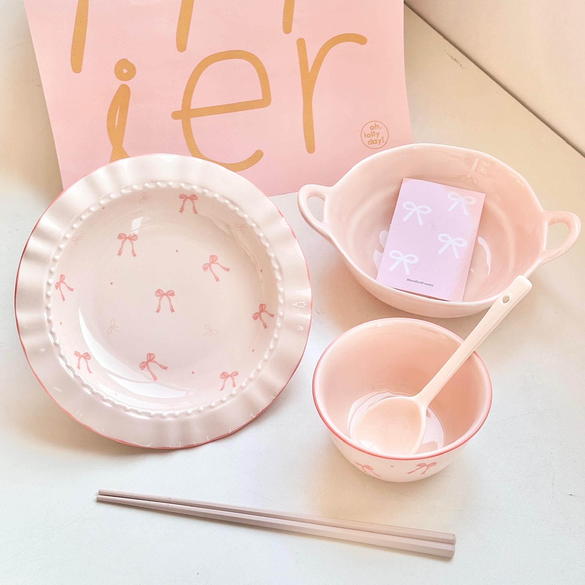 蝴蝶结可爱一人食餐具家用特别好看的碗二人食碗碟套装盘子饭碗