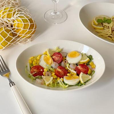 穆尼生活馆白色日式椭圆形盘子家用深盘水果沙拉盘咖喱饭早餐轻食