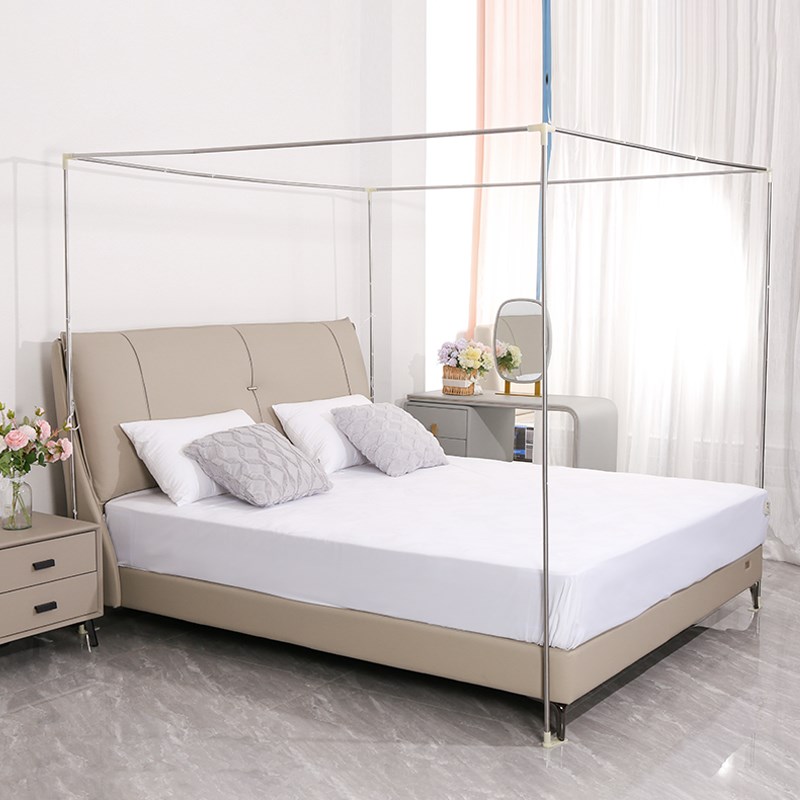 新款家用卧室1.5m双人床简易老式出租屋1.8米三开门白色落地蚊帐