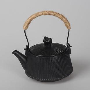 复古单壶 黑陶条纹提梁壶陶瓷功夫茶具泡茶器家用大号泡茶茶壶日式