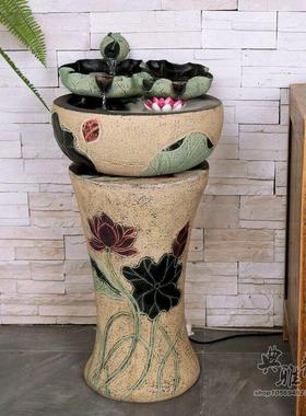 办公室商铺装饰假山流水景家居树脂工艺摆件设风水泉梦里荷香喷泉