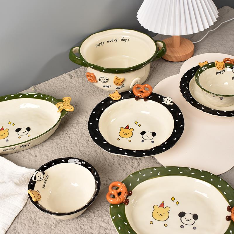 ins风碗碟套装家用2025新款餐具陶瓷菜盘子饭碗早餐盘甜品沙拉碗