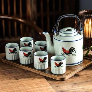 提梁壶冷水壶家用凉水壶套装陶瓷凉开水壶泡茶专用公鸡茶具泡茶壶