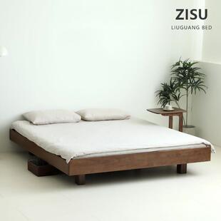 无床头悬浮床全实木北美黑胡桃木榻榻米现代简约主卧骨架床架靠背