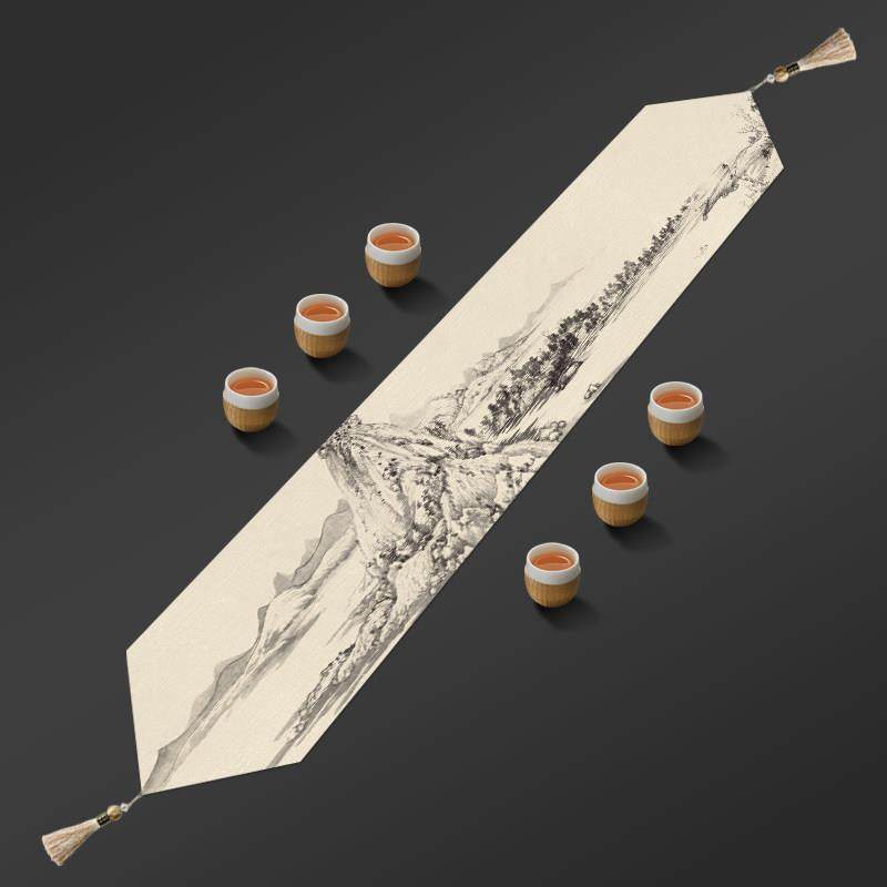 富春山居图中式名画茶席棉麻布艺复古桌旗禅意会议桌布防水茶几布,居家布艺,茶席,淘宝优惠券,粉丝福利购,淘宝优惠卷