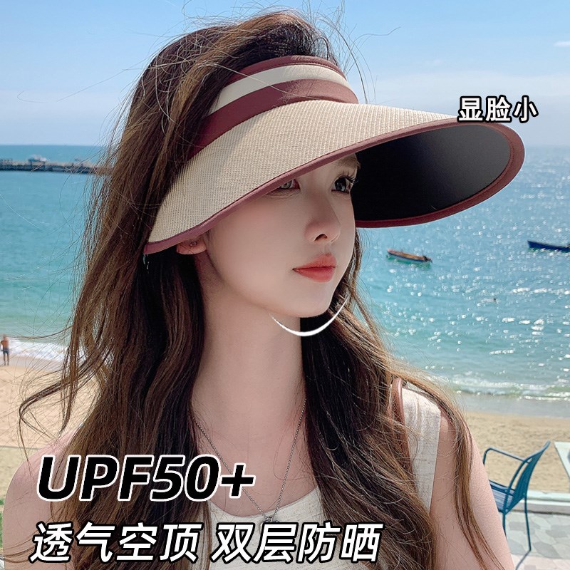 韩版百搭草帽女防紫外线韩版遮阳空顶帽子遮脸防晒遮脸沙滩太阳帽