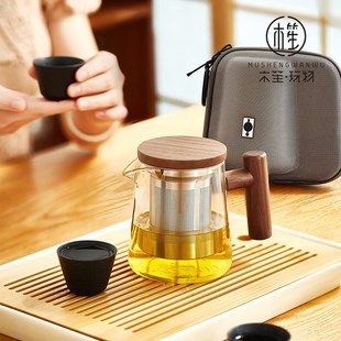 旅行茶具小套装 木笙玩物便携式 随身户外露营快客杯一壶三杯泡茶壶
