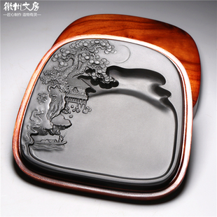 旭日东升 非遗名师歙砚 山水砚台文房礼品老坑原石砚台书法