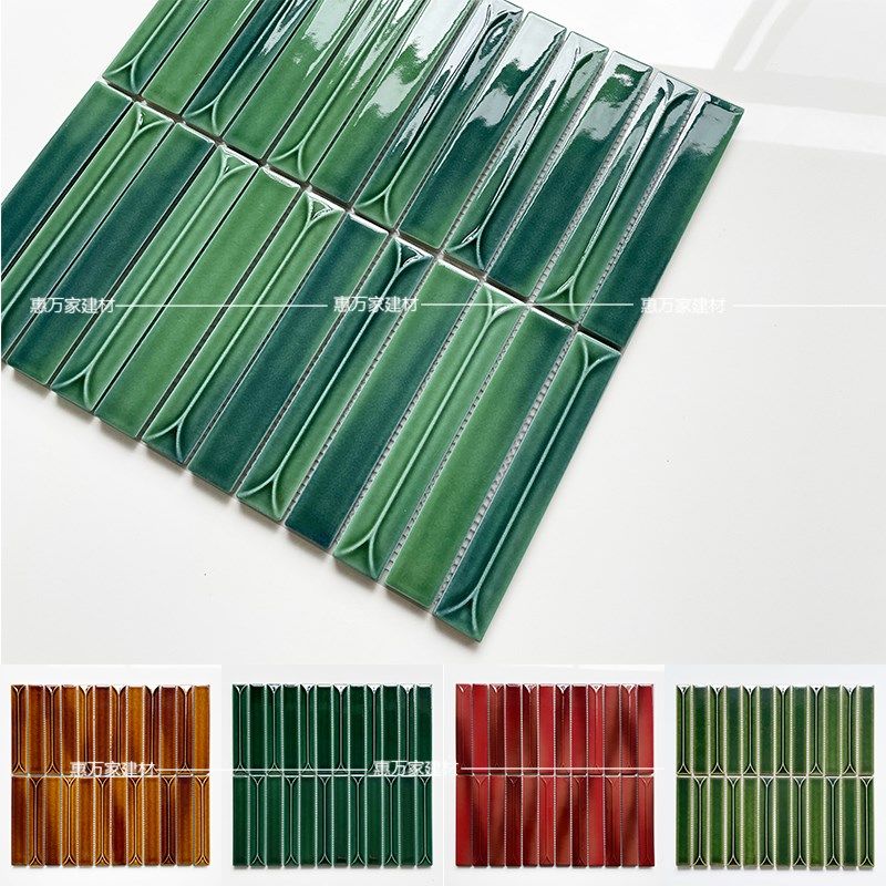 复古长条绿色马赛j克瓷砖 卫生间浴室墙砖 餐厅背景吧台墙装饰主