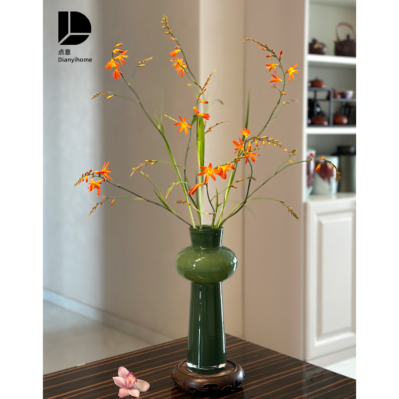 花瓶摆件客厅插花高级感轻奢玻璃水养G水培鲜花中古新中式绿色餐