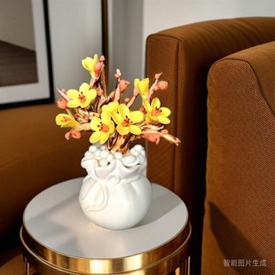 手工陶瓷梅花牡丹玫瑰向日葵立体仿真花创意家用花瓶小摆件 新中式
