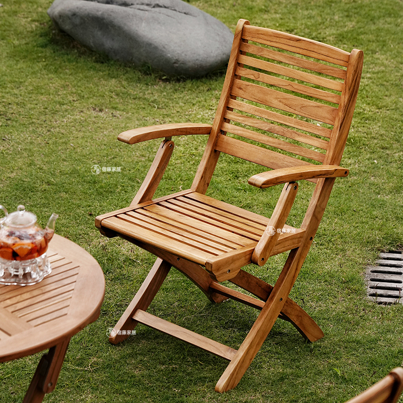 实木柚木椅子阳台茶桌椅靠背椅家用休闲户外可折叠餐椅庭院阳台椅