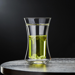 透明泡茶杯 双层玻璃茶杯隔热观山杯耐高温家用办公喝水绿茶杯夏季