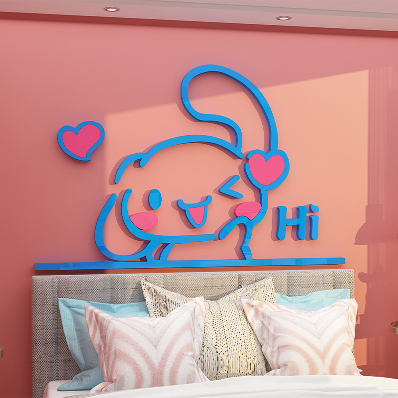 儿童房布局肉桂狗男孩和女孩卧室床边墙壁装饰公主背景卡通贴纸画