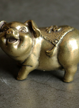 实心纯黄铜办公桌面生肖福猪小摆件古铜茶宠工艺品礼品手把玩件