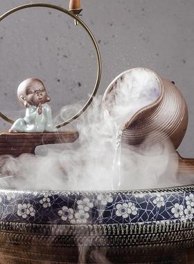 喷泉配件鱼缸循环小号流水自制出水口摆件陶瓷装饰器假山中式陶罐