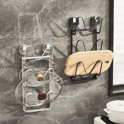 多层收纳放置吸盘铁艺锅盖架免打孔壁挂厨房置物架案板收纳架