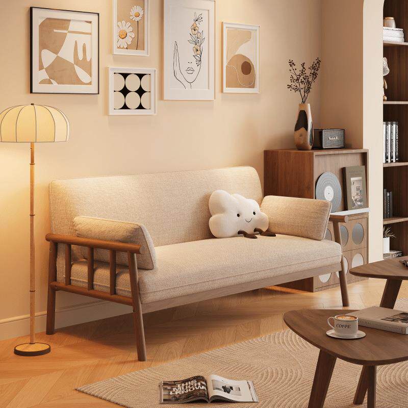 日式全实木小户型客厅三人位公寓出租屋双人布艺简易租房用沙发椅
