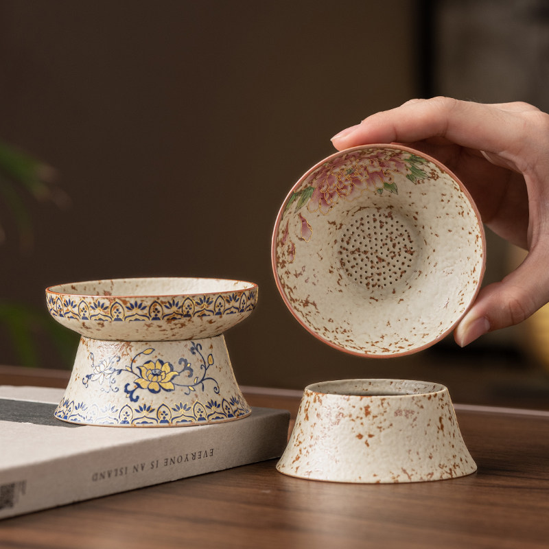 宏逐青花火石红过滤组茶叶过滤器