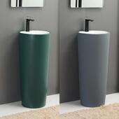 北欧黑色立柱盆陶瓷一体洗手台圆形立柱式 洗手盆小户型落地洗脸盆