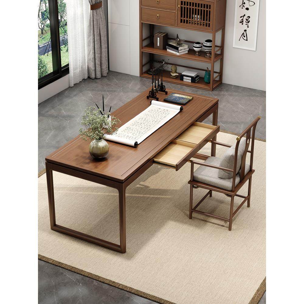 新中式实木书桌书法桌家用老榆木卧室办公桌书房写字书画桌工作台