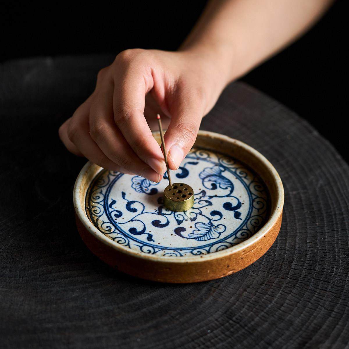 景德镇粗陶覆古香插做旧手绘青花香器老陶泥全手工香炉线香环香,家居饰品,香托/香盘/香座/香插,淘宝优惠券,粉丝福利购,淘宝优惠卷