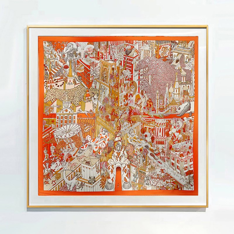 爱马士丝巾装饰画斜纹真丝 动物之城 欧式轻奢玄关餐厅挂画壁炉画图片