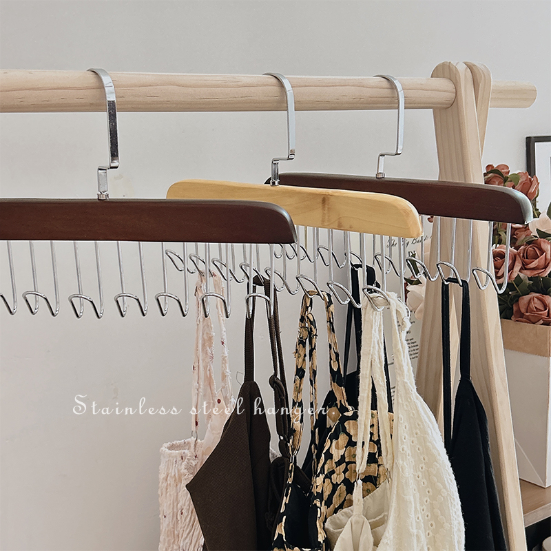 多功能衣架家用挂衣实木衣架挂钩吊带内裤内衣收纳木头波浪衣架子