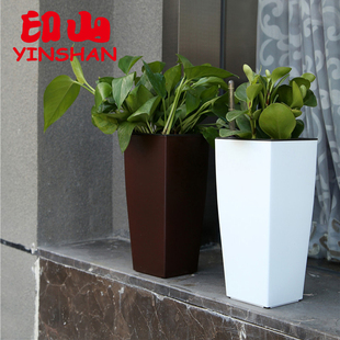 室内仿陶瓷可储水自动吸水绿萝花盆 方柱形懒人塑料花盆 印山 个性
