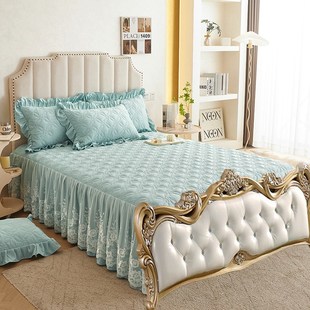 新款 床单两侧床套 欧式 无床尾大蕾丝夹棉床裙床罩单件加厚防滑四季