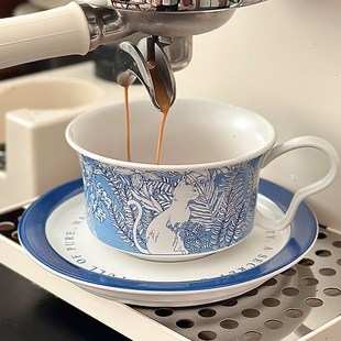 胡桃集市复古青花猫咪咖啡杯碟下午茶杯拉花杯早餐杯女生礼物