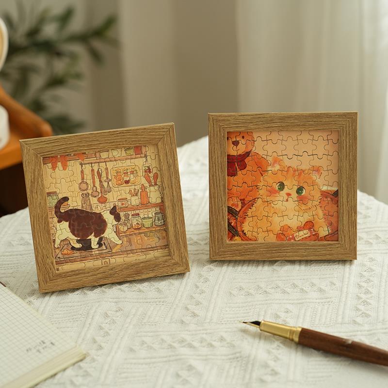 小日子不翻篇 治愈系猫咪拼图礼盒带相框 益智解压桌面摆件小礼物