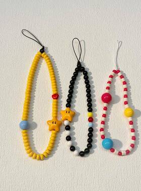 多巴胺米珠黄色星星ccd相机炼挂饰品挂绳壳包包拍立得挂件配饰钥