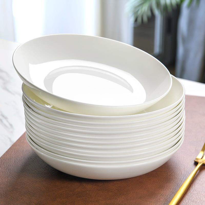 5寸碟子纯白骨瓷7/6寸盘子盘子家用中式炒菜汤盘深口圆形小菜碟盘