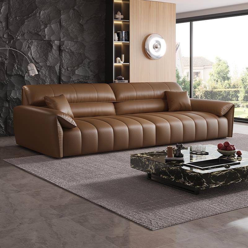 意式极简大象耳真皮沙发客厅现代简约钢琴键小户型直排皮艺沙发