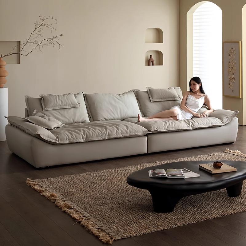 意式极简帆船沙发真皮客厅小户型直排超深坐宽黑色头层牛皮沙发