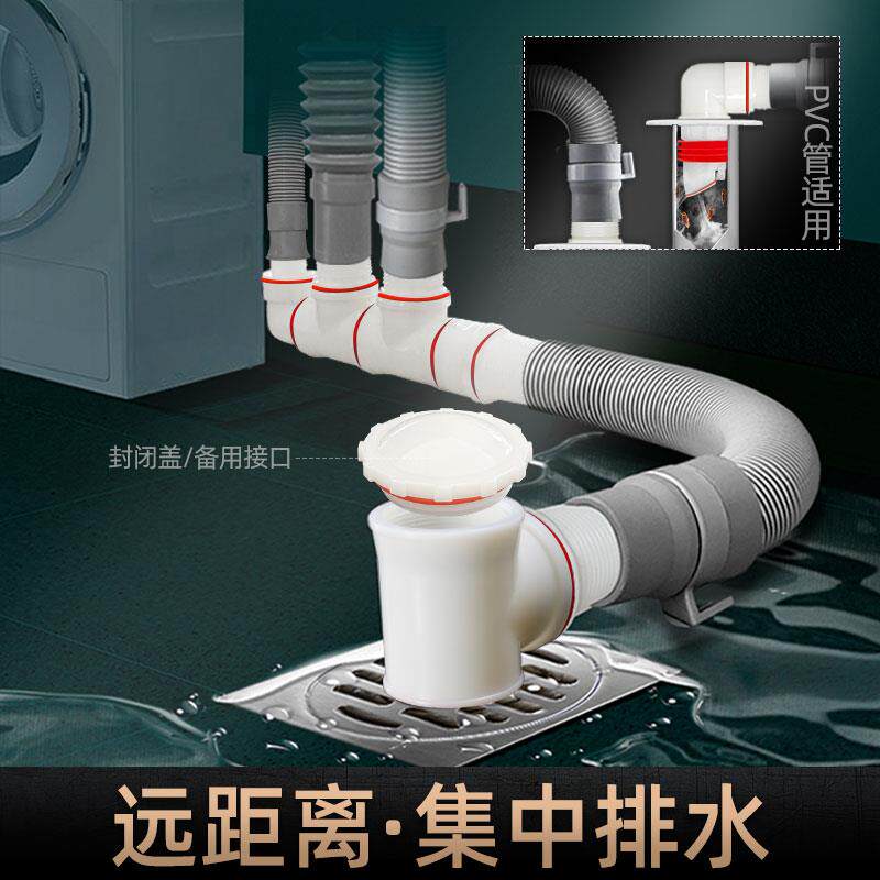 藏龙洗衣机下水管道三头通地漏三通接头四通排水管三合一两用接口