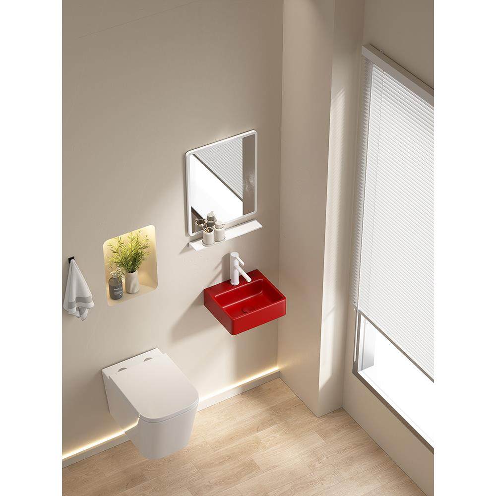 磨砂大红色陶瓷壁挂式面盆小公寓阳台面盆壁挂式水面